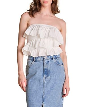 Endless Rose Mixed Media Ruffle Strapless Rib Tube Top - Blue