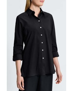 Foxcroft Evelyn Three-Quarter Sleeve Button-Up Shirt - Black