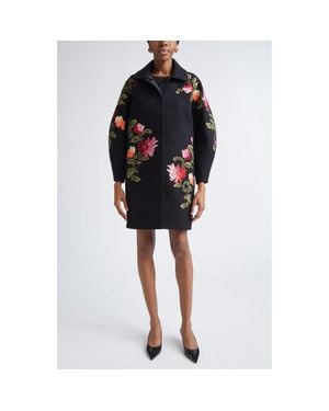 Carolina Herrera Chrysanthemum Embroidered Double Face Virgin Wool Cocoon Coat - Black