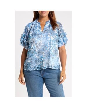 Sugarlips Tierra Endry Ruffle Floral Top - Blue