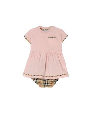 Burberry Check Trim Cotton Dress With Bloomers - Pink