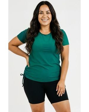 Calypsa Plus Size Short Sleeve Adele Swim Top And Mid-Thigh Swim Shorts Set - Green