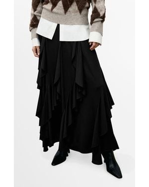 Mango Ruffle Asymmetric Midi Skirt - Black