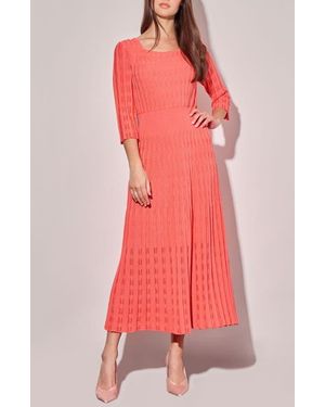Ming Wang Linear Pointelle Knit A-Line Midi Dress - Red