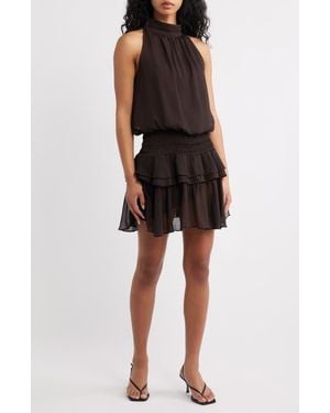 Torn By Ronny Kobo Leah Mock Neck Ruffle Dress - Black
