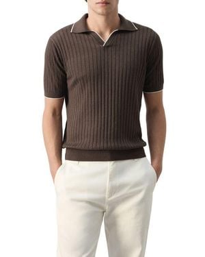 Mango Regular Fit Linen Blend Rib Polo - Black
