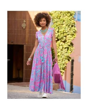 Joe Browns V Neck Ruffle Maxi Dress - Purple