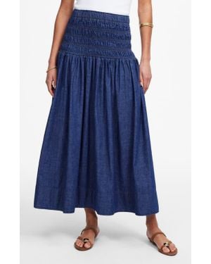 Madewell Smocked Denim Midi Skirt - Blue