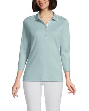 Lands' End 3/4 Sleeve Supima Cotton Polo Shirt - Blue