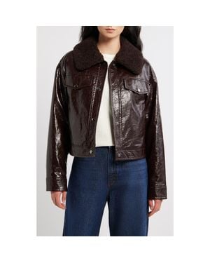 Michael Kors Faux Patent Leather & Faux Shearling Jacket - Black