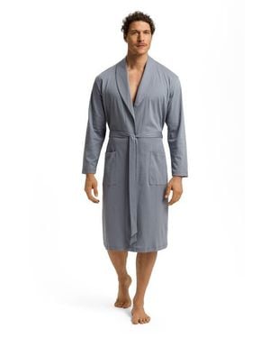 Hanro Night And Day Shawl Collar Cotton Robe - Blue