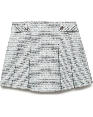 Mango Button Tab Tweed Miniskirt - Gray