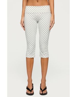 Edikted Eloisa Polka Dot Foldover Capri Pants - White
