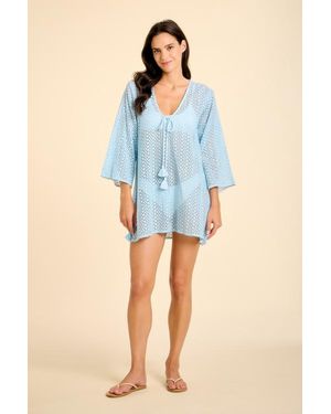 Sitano Sorrento Bell Sleeve Crochet Cover-Up - Blue
