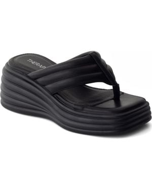 Therapy Australia Flames Square Toe Wide Wedge Sandal - Black