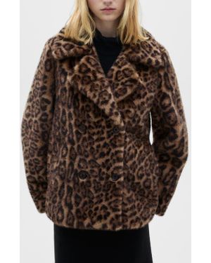 Mango Leopard Faux Fur Coat - Black