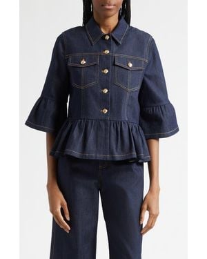 Cinq À Sept Mandie Denim Peplum Shirt Jacket - Blue