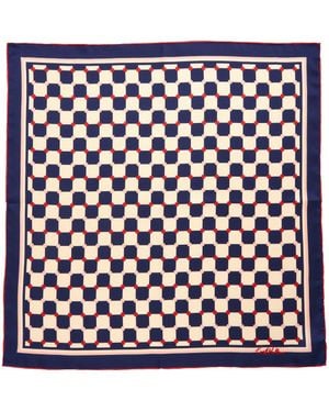 Lost Pattern Checkerboard Silk Square Bandana - Blue