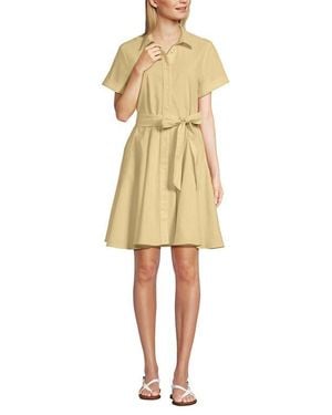 Lands' End Linen Blend Button Front Dress With Godets - Natural