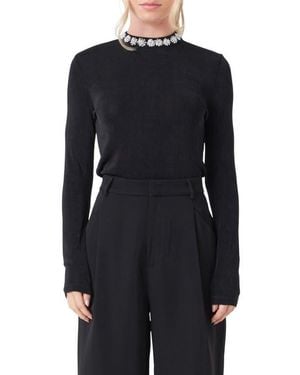 Endless Rose Embellished Slub Top - Black