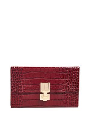 Tom Ford T Latch East/West Croc Embossed Leather Clutch - Red