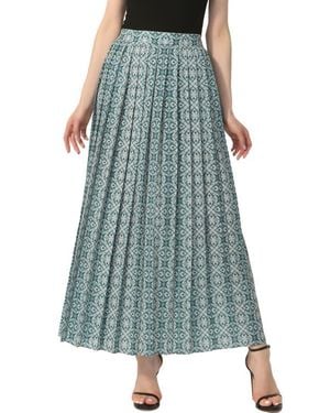 Kimi + Kai Print Box Pleat Maxi Skirt - Blue