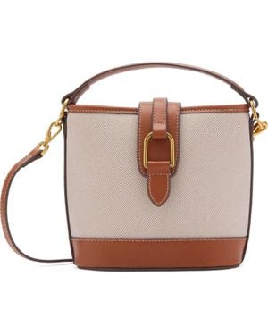 Mango Canvas & Faux Bucket Bag - Brown