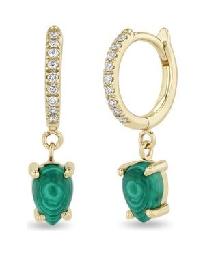 Zoe Chicco 14K Small Malachite & Diamond Drop Hoop Earrings - Green