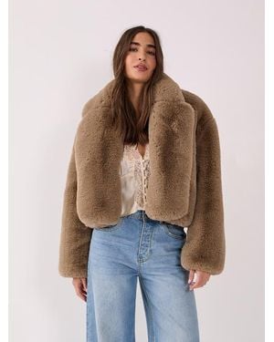 Nasty Gal Cropped Collar Faux Fur Jacket - Blue