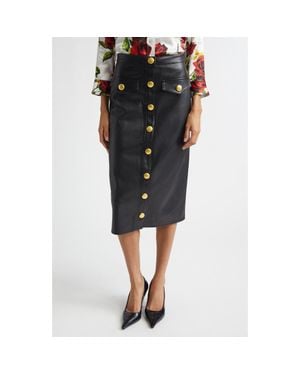 L'Agence Milann Faux Leather Midi Skirt - Black