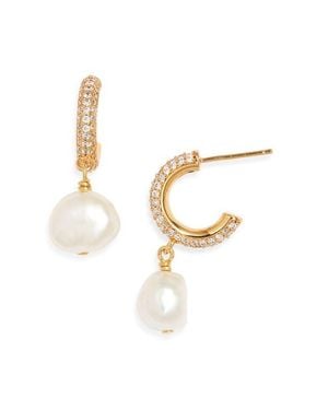 Nest Cultured Drop Crystal Hoop Earrings - White