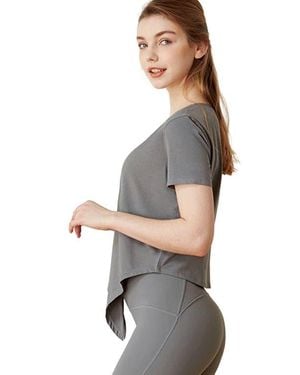 Rebody Active Knot Your Race V Neck Short Sleeve Top - Gray