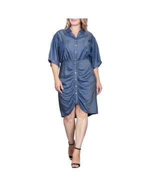Standards & Practices Ruched Denim Shirtdress - Blue
