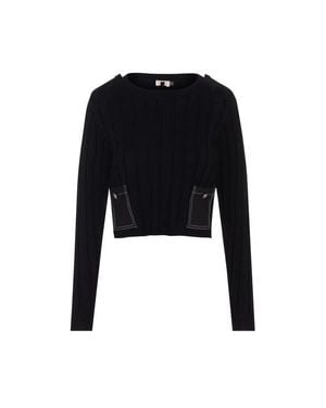 Faves Ribbed Knit Patch Pocket Sweater - Black
