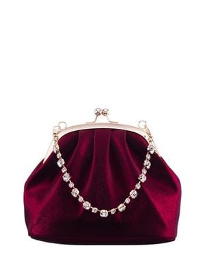 Nina Maura-M Crystal Handle Frame Clutch - Red