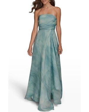 Donna Karan Abstract Floral Strapless Gown - Green