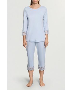 Hanro Moments Lace Trim Crop Pajamas - Blue