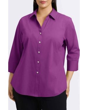 Foxcroft Mary Non-Iron Stretch Cotton Button-Up Shirt - Purple
