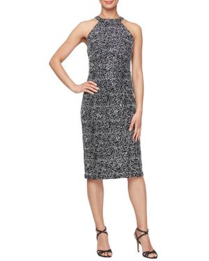 Alex Evenings Sequin Corded Lace Cocktail Sheath Dress - Multicolor