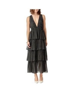 Endless Rose Dot Sleeveless Tiered Maxi Dress - Black