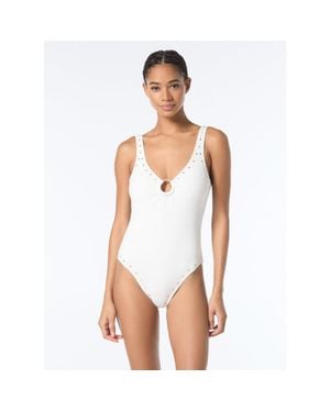 MICHAEL Michael Kors Studded O Ring Scoop Neck One Piece Swimsuit - White