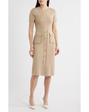 Eliza J Fitted Midi Sweater Dress - Natural