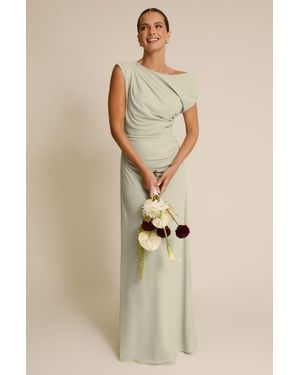 Six Stories Slash Neck Draped Bridesmaid Dress - Natural
