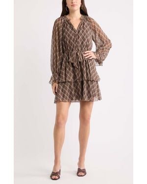 Chelsea28 Floral Chiffon Tiered Minidress - Brown
