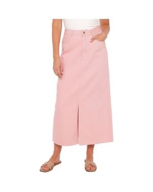 Petal & Pup Dana Front Slit Denim Midi Skirt - Pink