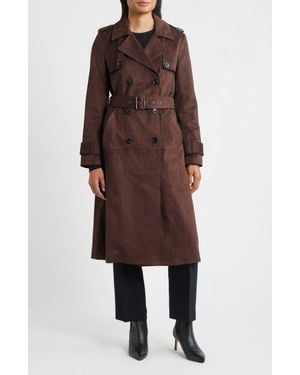 BCBGMAXAZRIA Belted Double Breasted Faux Leather Trench Coat - Brown