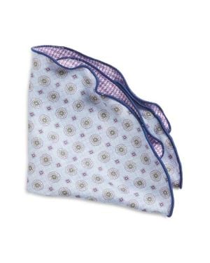 Edward Armah Medallion & Houndstooth Reversible Silk Pocket Circle - Blue