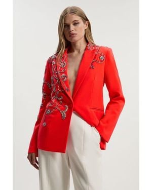 Karen Millen Embellished Single Breasted Blazer - Red