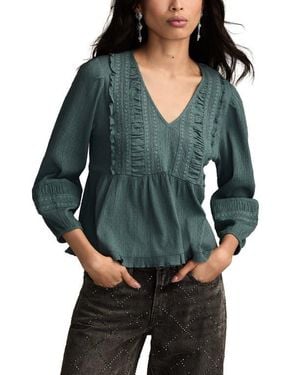 Lucky Brand Lace Accent Cotton Peplum Top - Green