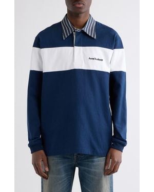 Acne Studios Erbero Organic Cotton Long Sleeve Rugby Polo - Blue